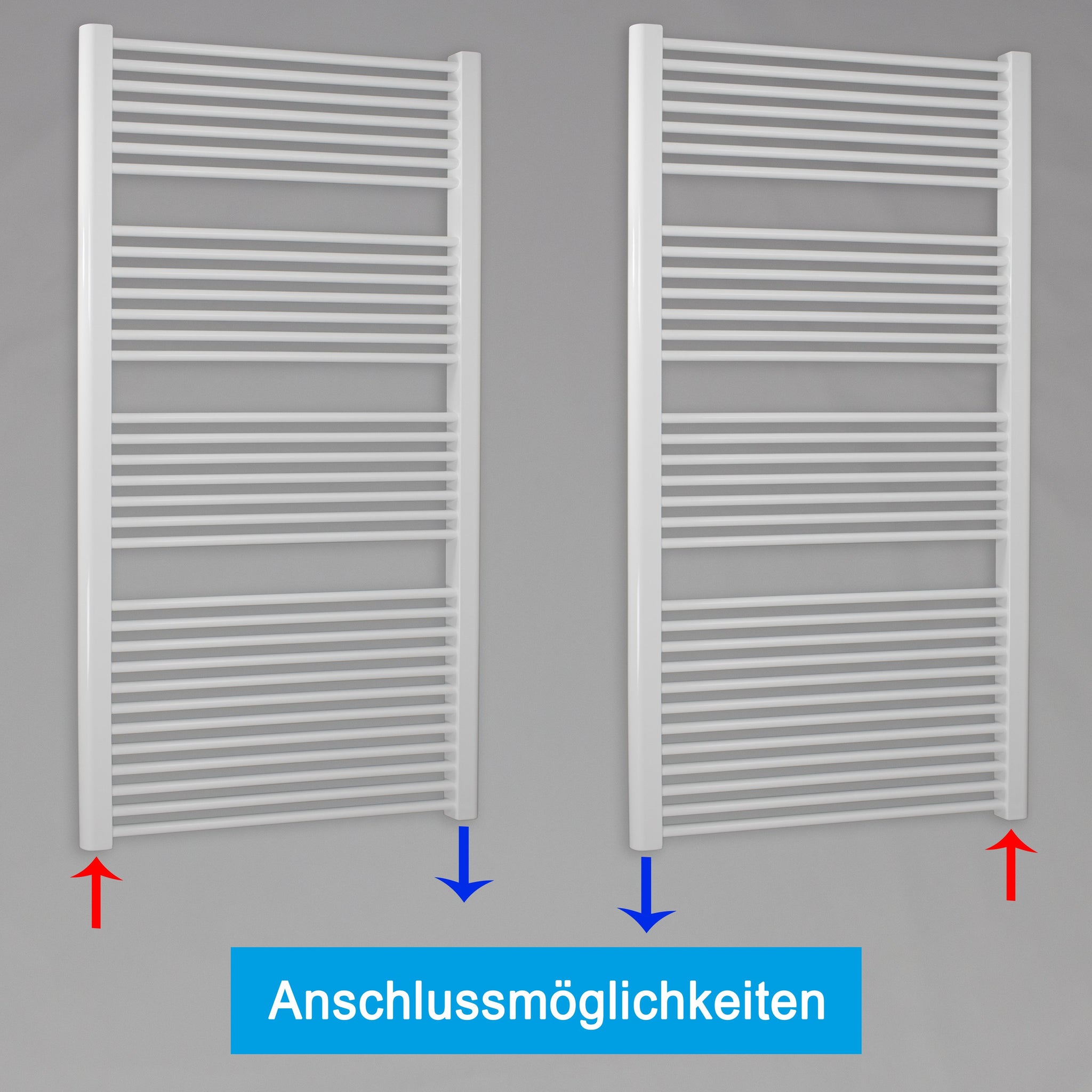 Badheizkörper gerade mit Standardanschluss Handtuchhalter Badezimmer Heizung Handtuchwärmer 1732 x 600 weiß Anschlussmöglichkeiten - heizkoerper.shop