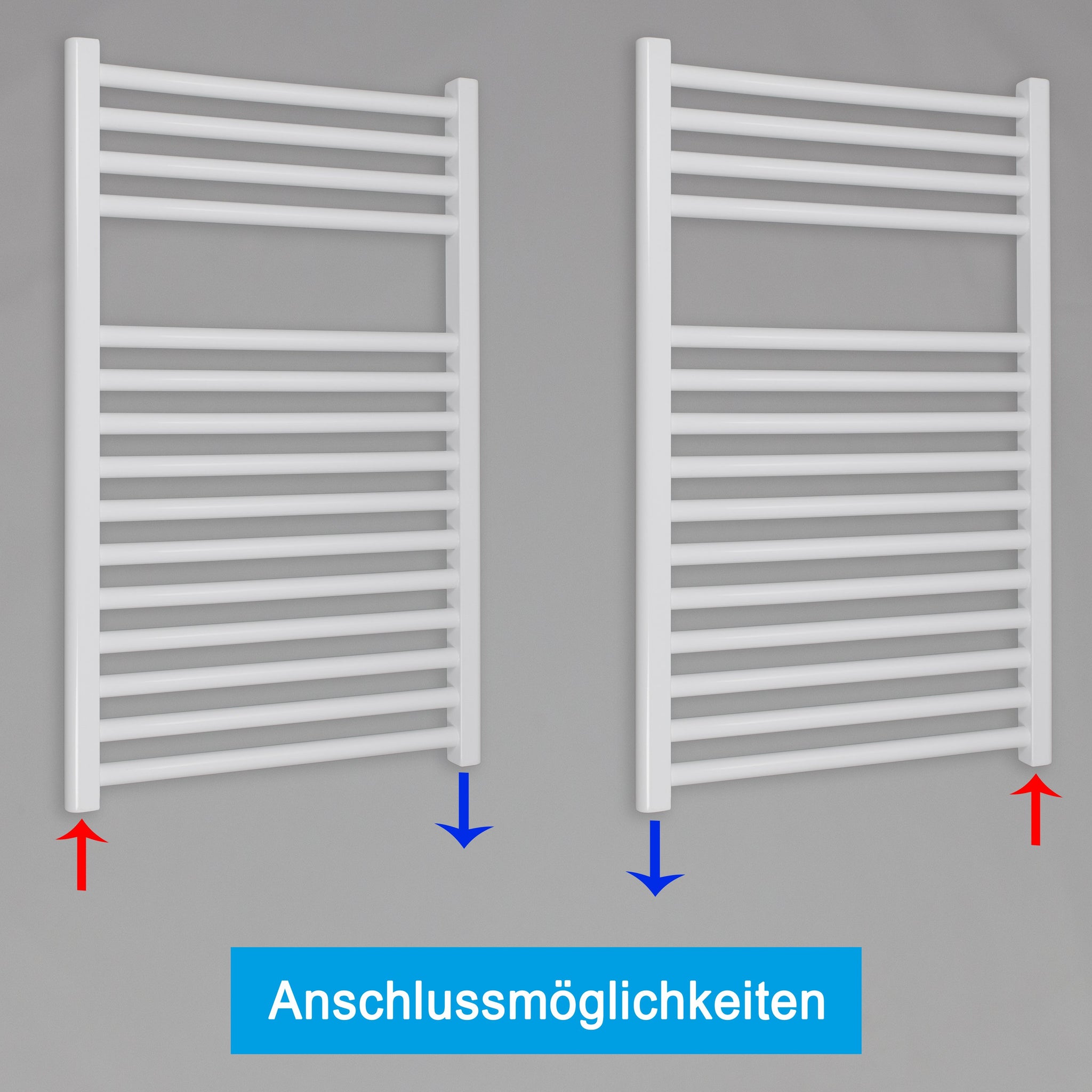 Badheizkörper gerade mit Standardanschluss Handtuchhalter Badezimmer Heizung Handtuchwärmer 764 x 600 weiß Anschlussmöglichkeiten - heizkoerper.shop