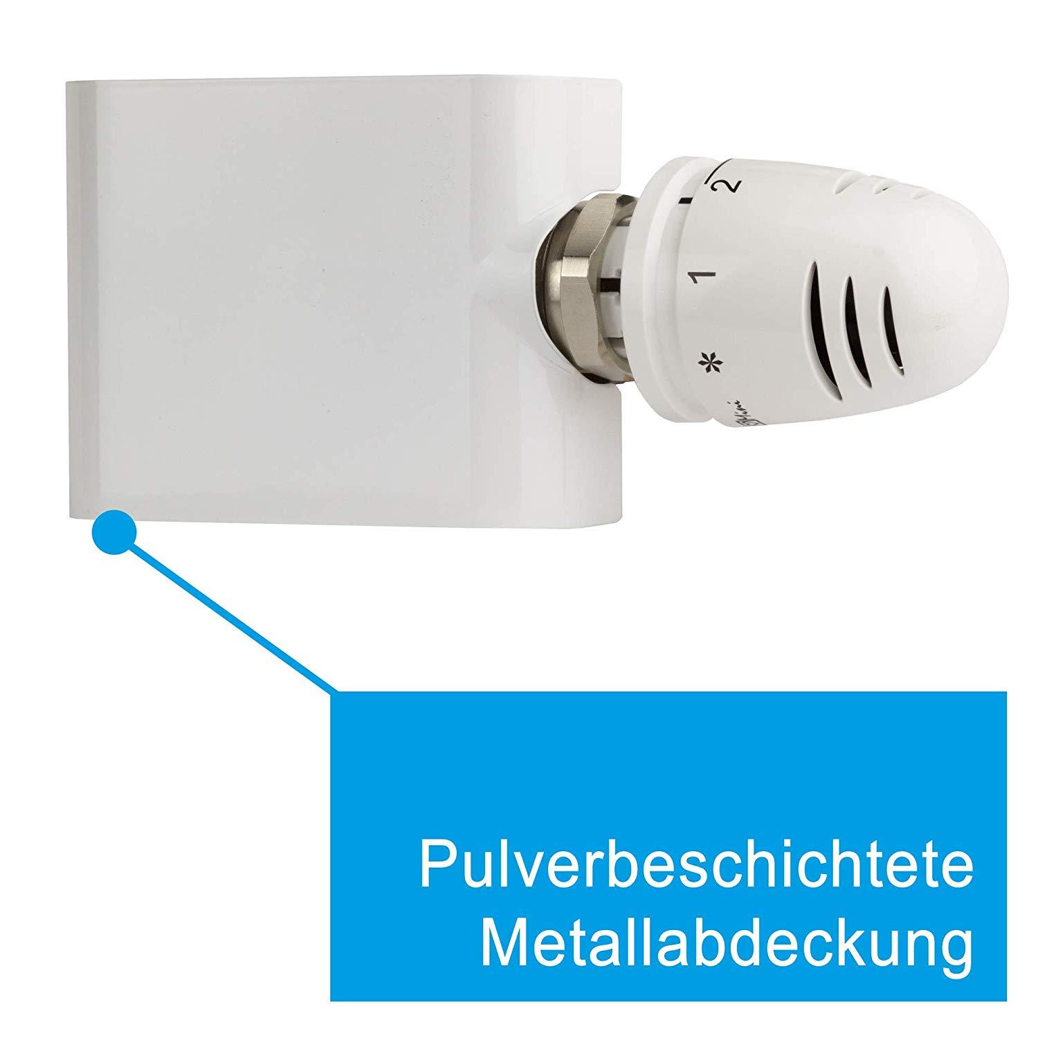 Anschlussset für Badheizkörper weiß mit Mittelanschluss Multiblock Zweirohr Einrohr System Hahnblock Set inkl. Thermostatkopf Pulverbeschichtung  - heizkoerper.shop